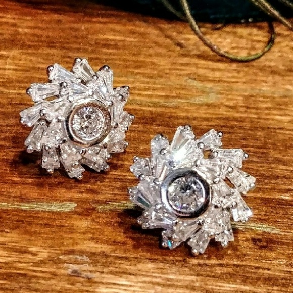 Sterling Silver Baguette Pinwheel Earrings - Picture 7 of 8